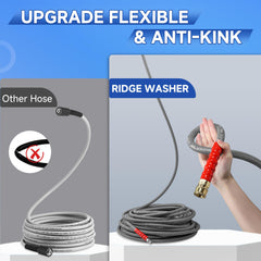 RIDGE WASHER hose coiled to show full 100 ft length and storage convenience