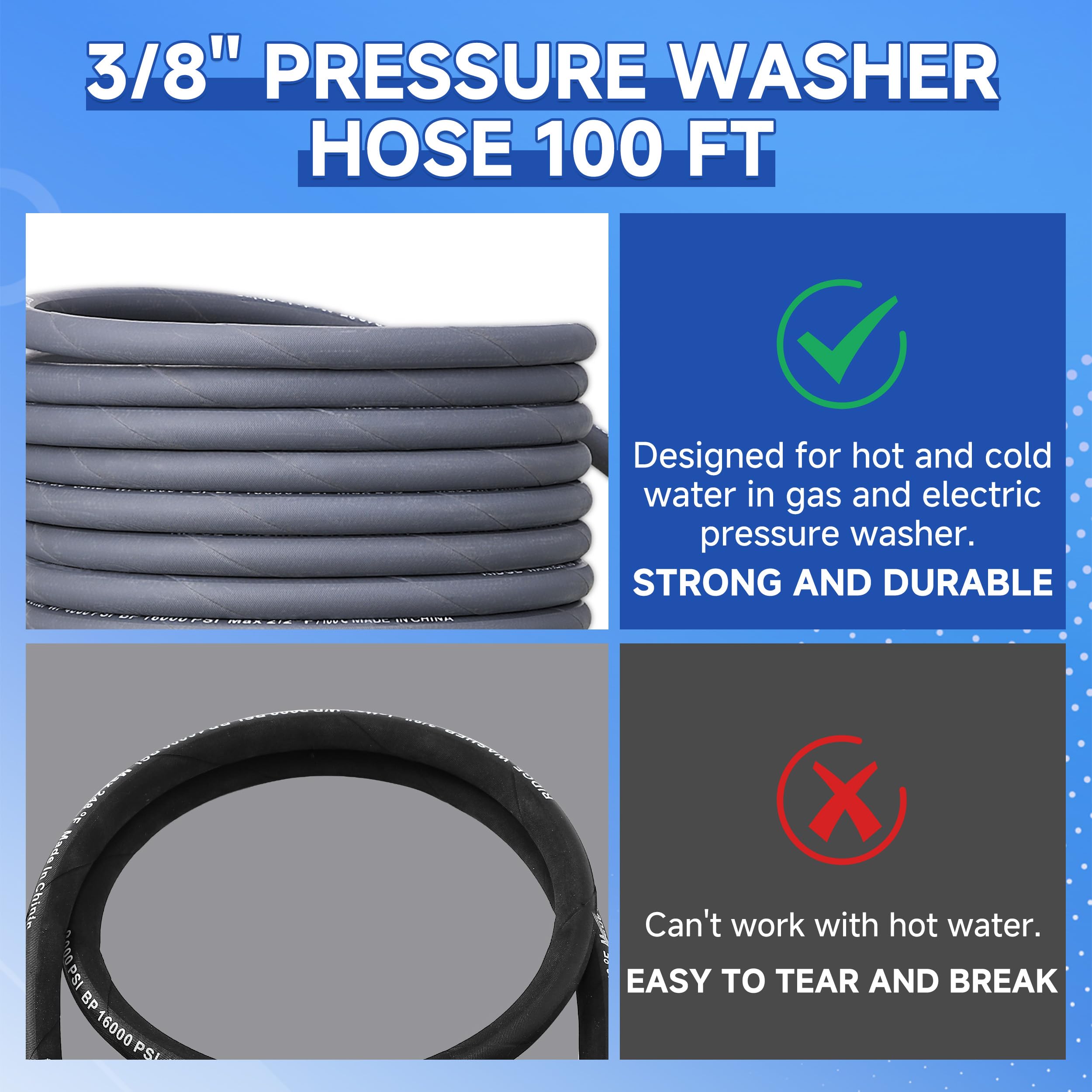 RIDGE WASHER hose temperature rating label, confirms hot-water compatibility
