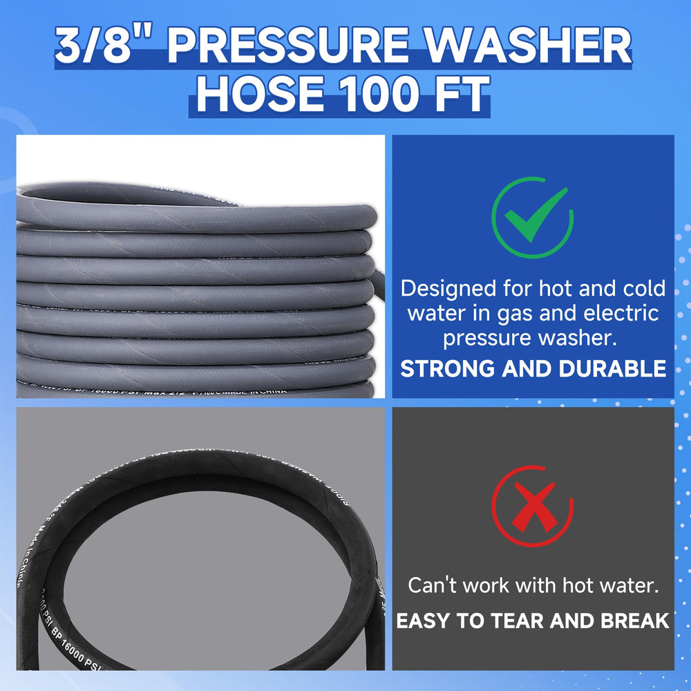 RIDGE WASHER hose temperature rating label, confirms hot-water compatibility