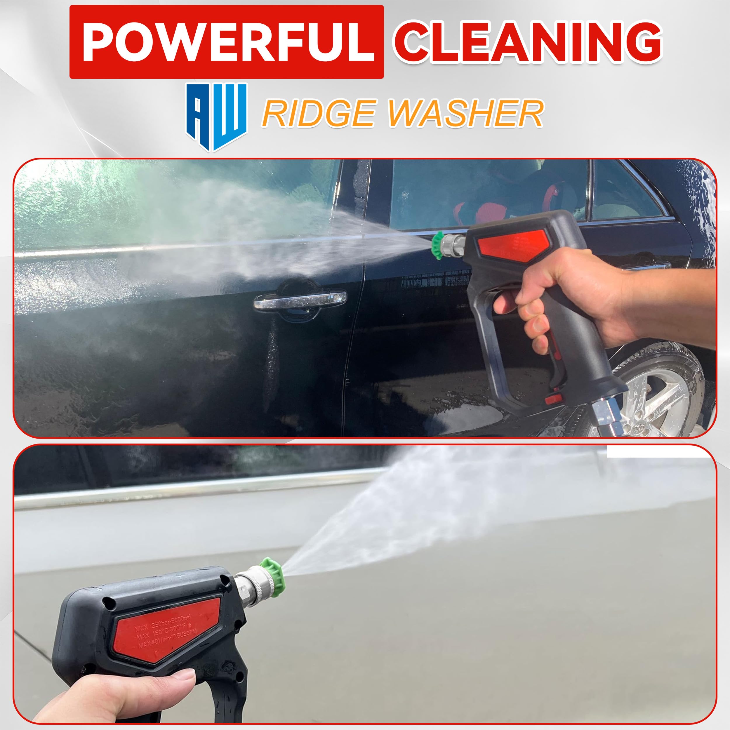 RIDGE WASHER gun cleaning a car demonstrating practical high-pressure use