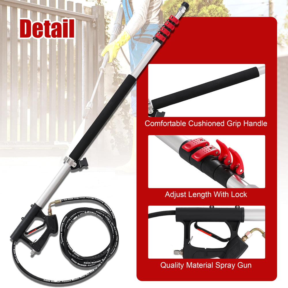 RIDGE WASHER in use from ground cleaning a roof without a ladder to show safer operation