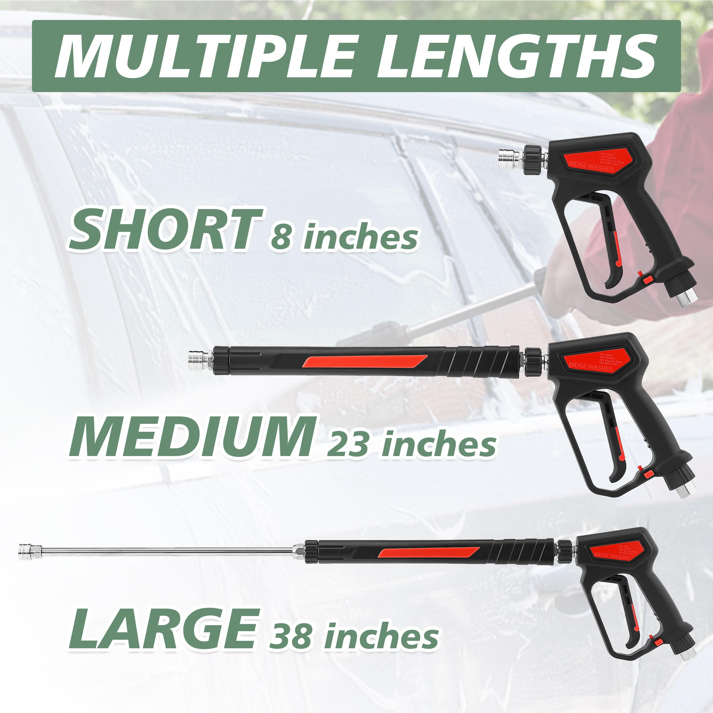 RIDGE WASHER long 38-inch barrel compared to hands to show extended reach