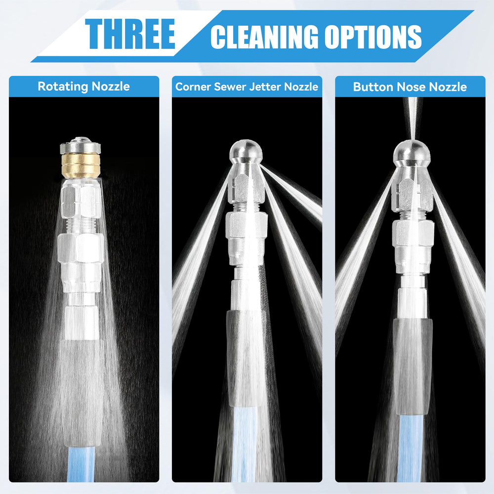 RIDGE WASHER rotating nozzle action flushing pipe walls for even cleaning