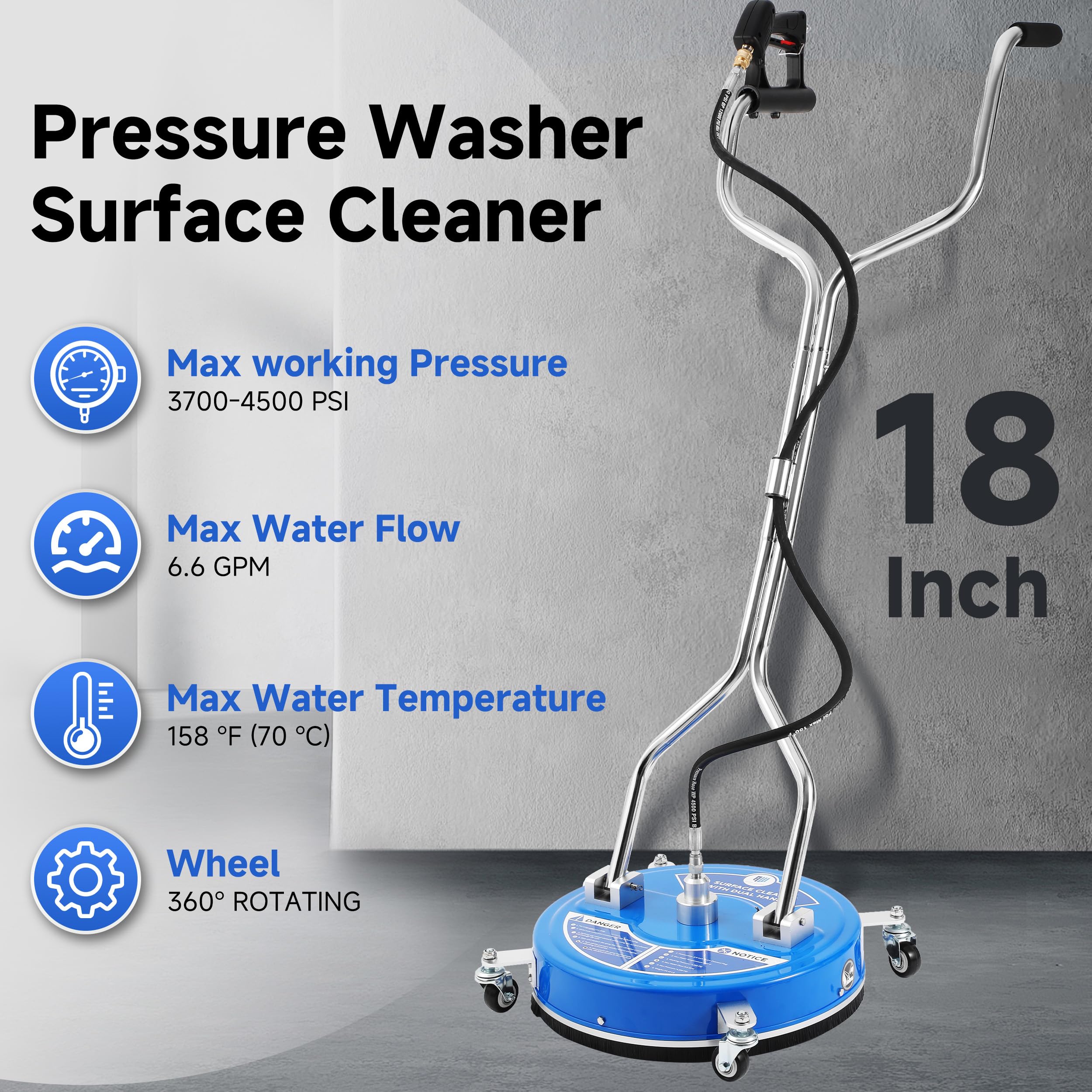 RIDGE WASHER size comparison with ruler showing the 18-inch cleaning width clarity