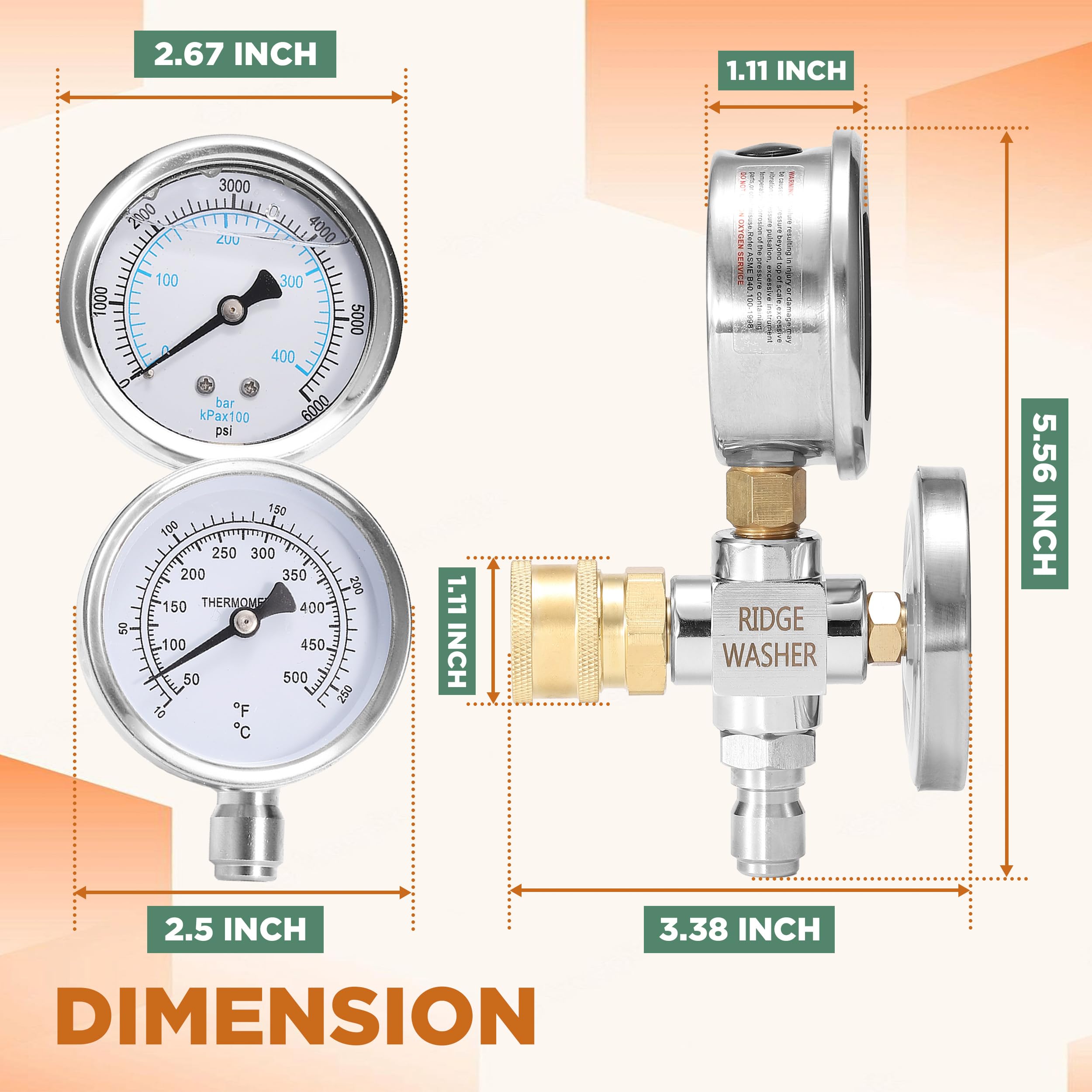 RIDGE WASHER dial detail showing temperature scale to detect overheating