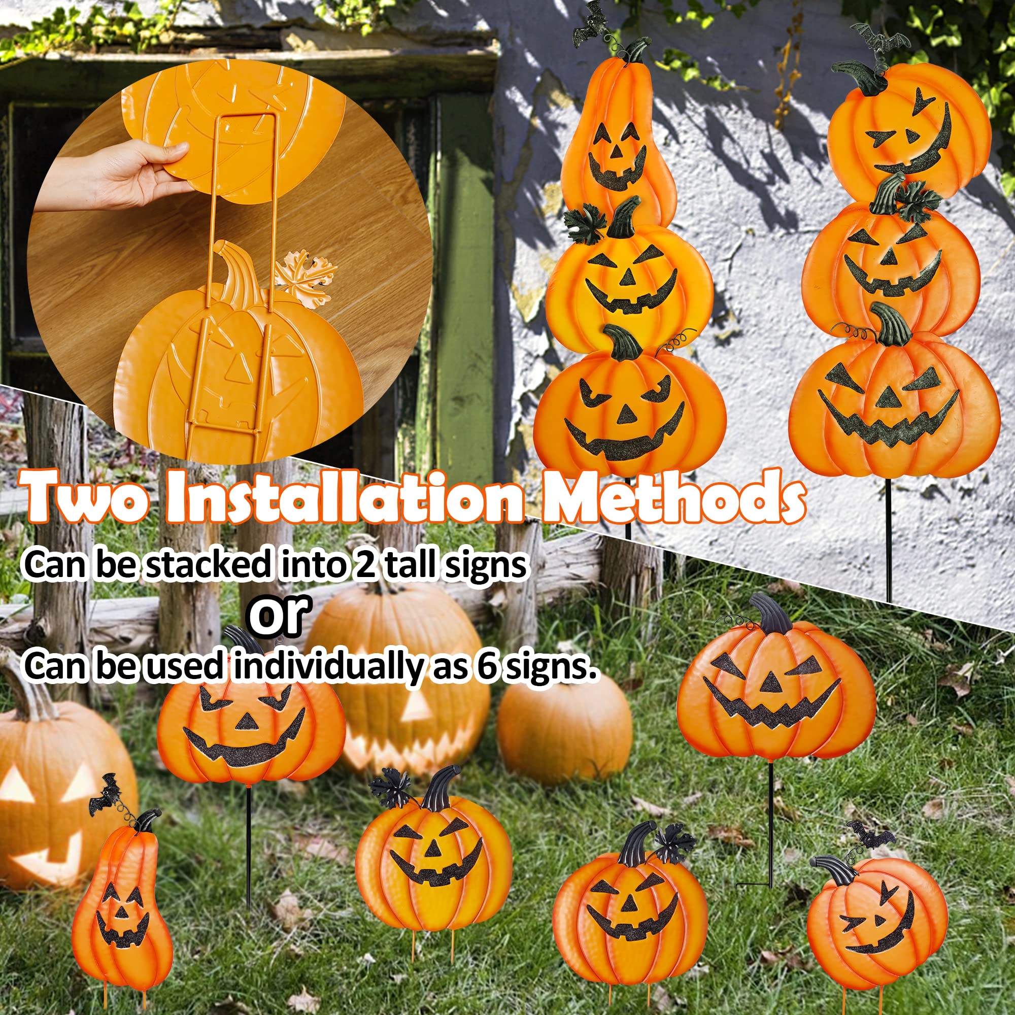 Ridota stakes placed in a flowerbed, demonstrating outdoor use and instant Halloween atmosphere