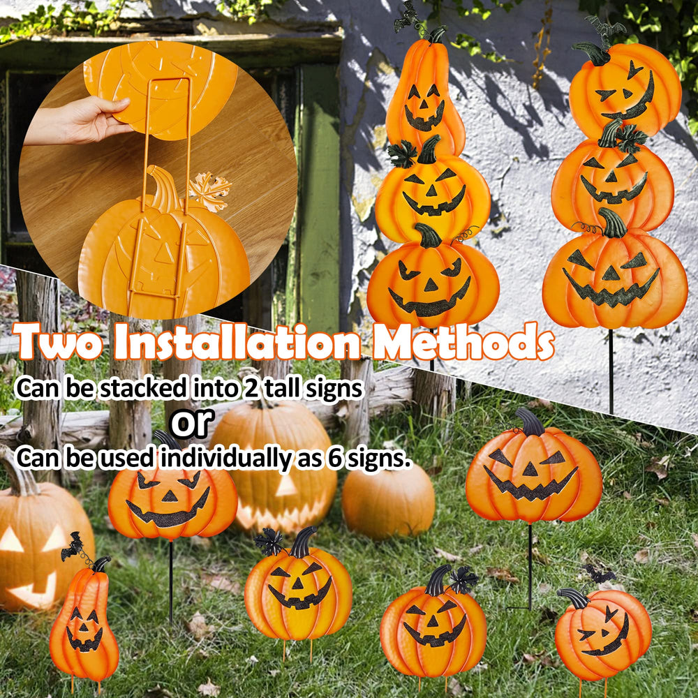 Ridota stakes placed in a flowerbed, demonstrating outdoor use and instant Halloween atmosphere
