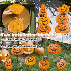 Ridota stakes placed in a flowerbed, demonstrating outdoor use and instant Halloween atmosphere