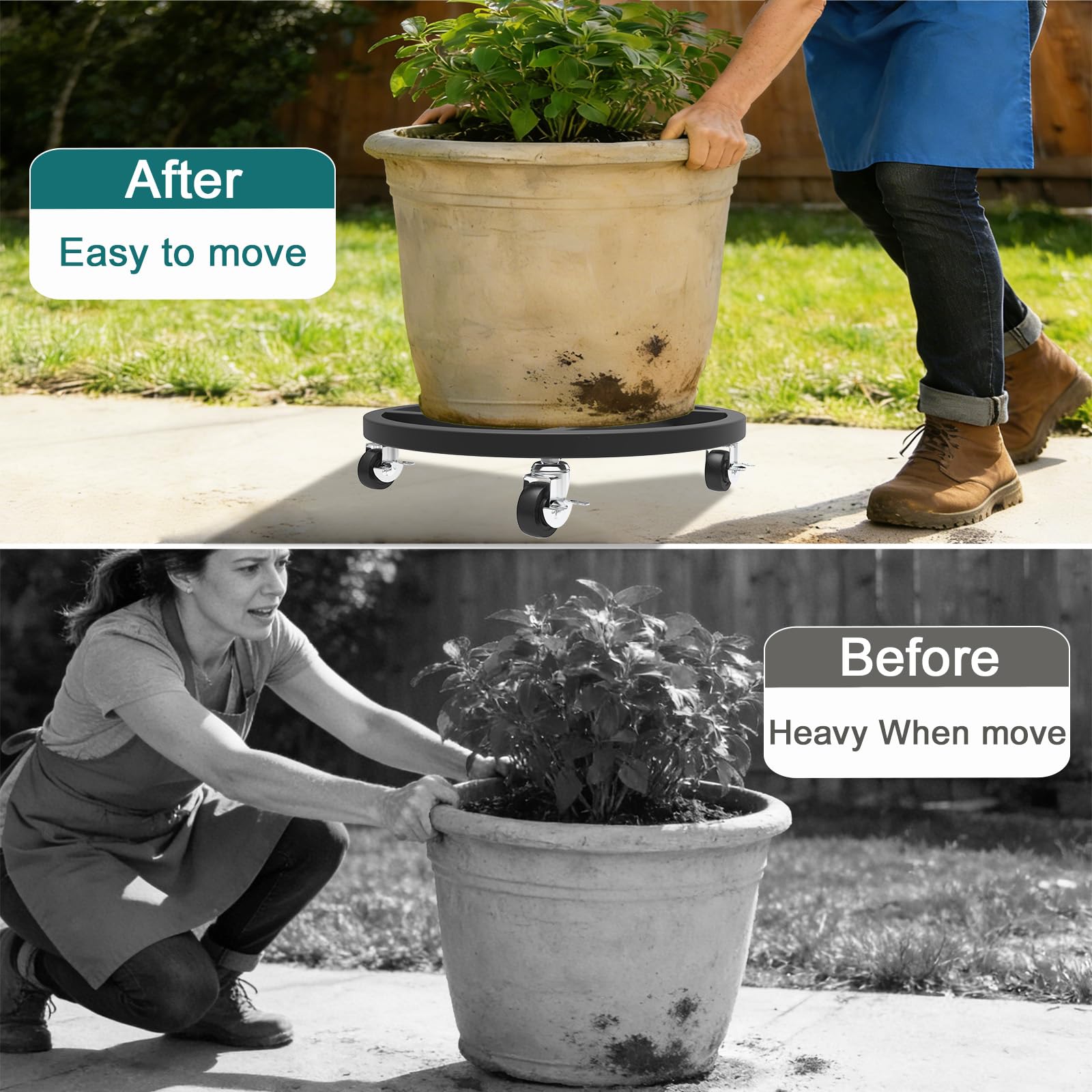 RIDSENIA plant caddy on a balcony with potted plants highlighting outdoor-safe use