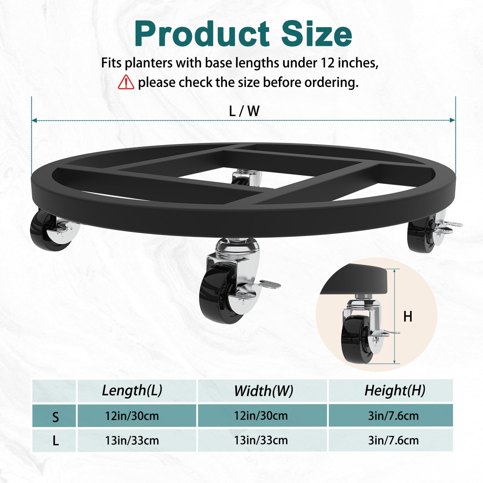 RIDSENIA 12-inch caddy holding a large ceramic planter to demonstrate heavy-load support