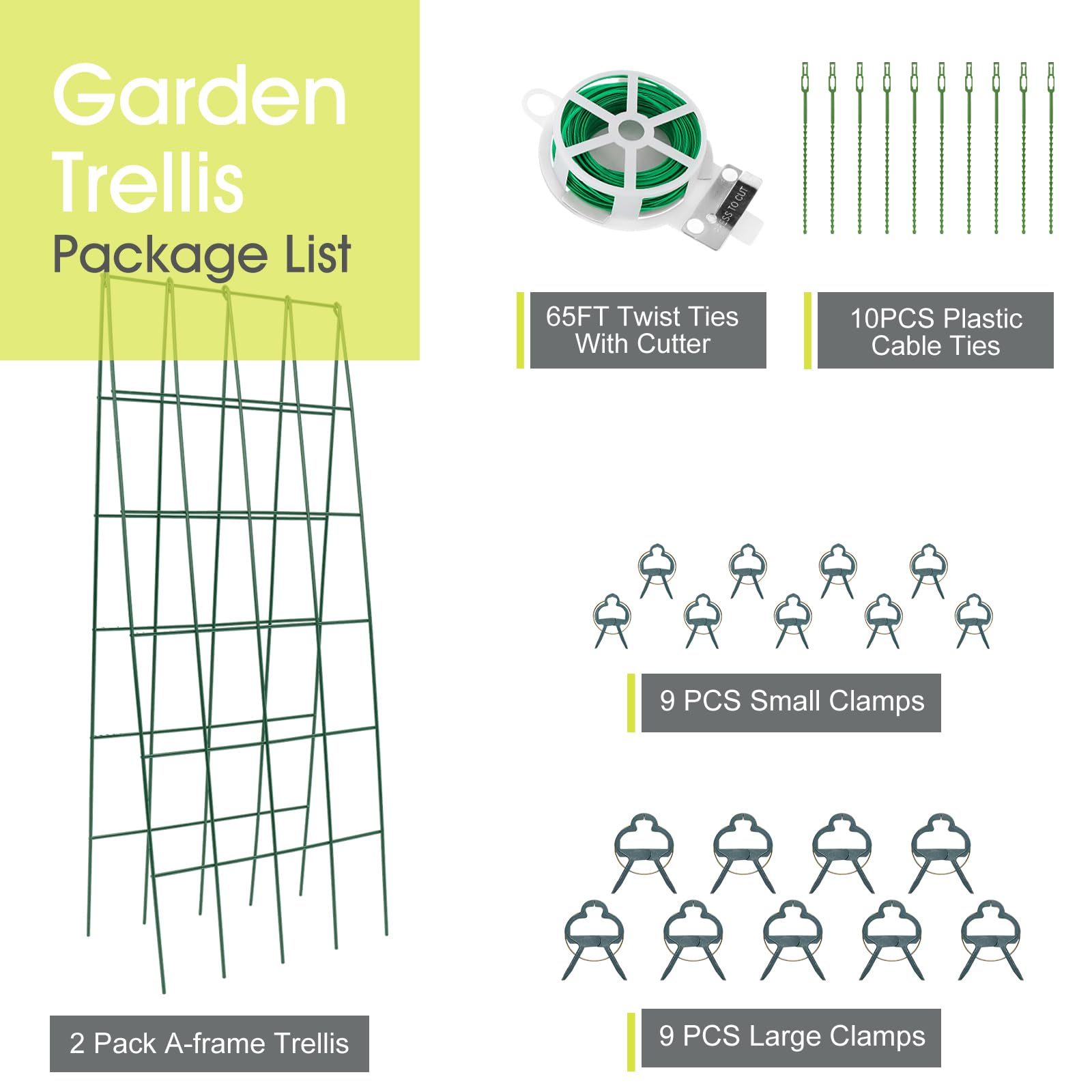 RIFNY trellis accessories including twist ties clips and cable ties for quick setup