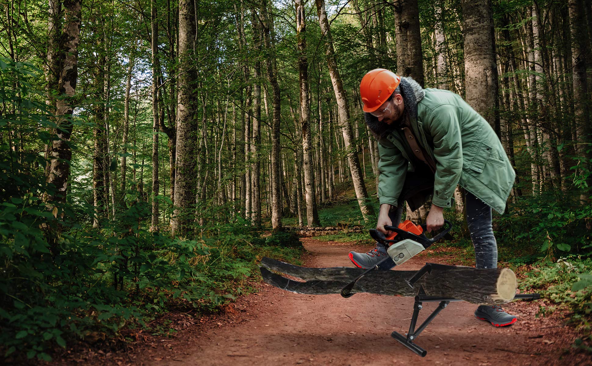 Right Hand Timberjack folded and packed for transport showing compact storage and portability