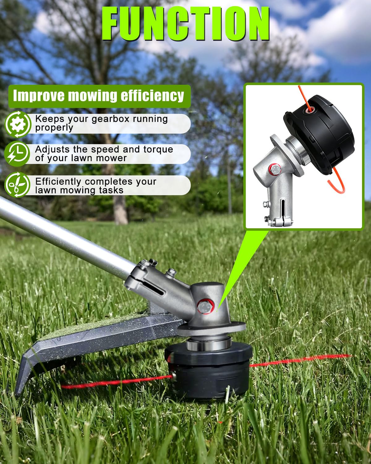 Rigshru gearbox on trimmer in lawn use showing improved cutting performance