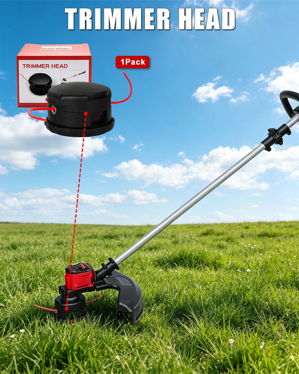 Rigshru installed on trimmer trimming lawn showing efficient yard maintenance