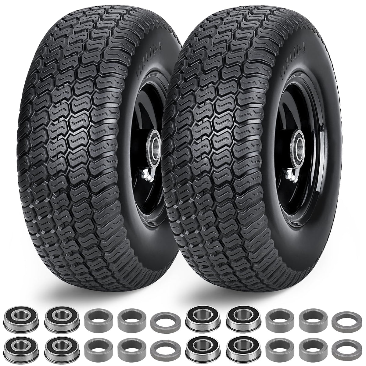 RIHYTAC front view of 11x4.00-5 assembly showing full wheel and rim durability