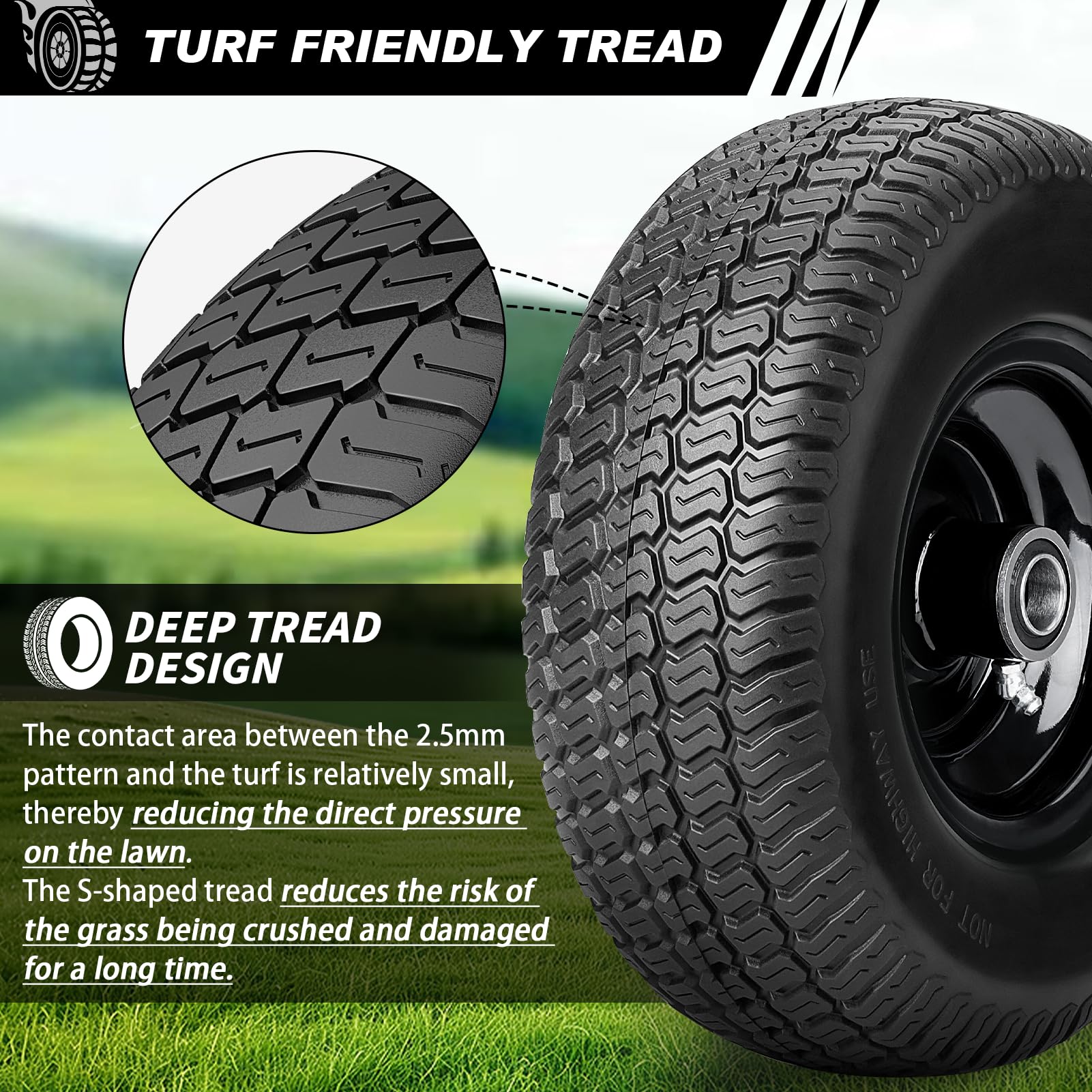 RIHYTAC wheel installed on a zero-turn mower ensuring no-flat performance