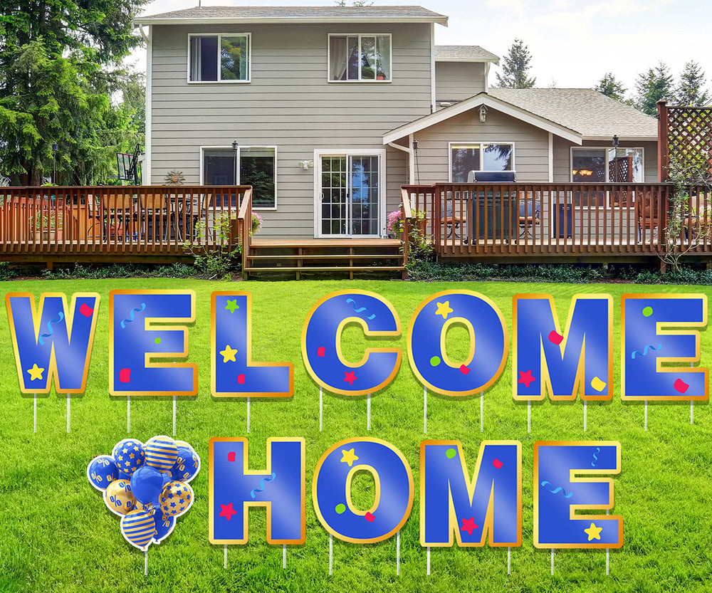 RIIFRILY front view of welcome home letters showing bright colors and curb appeal