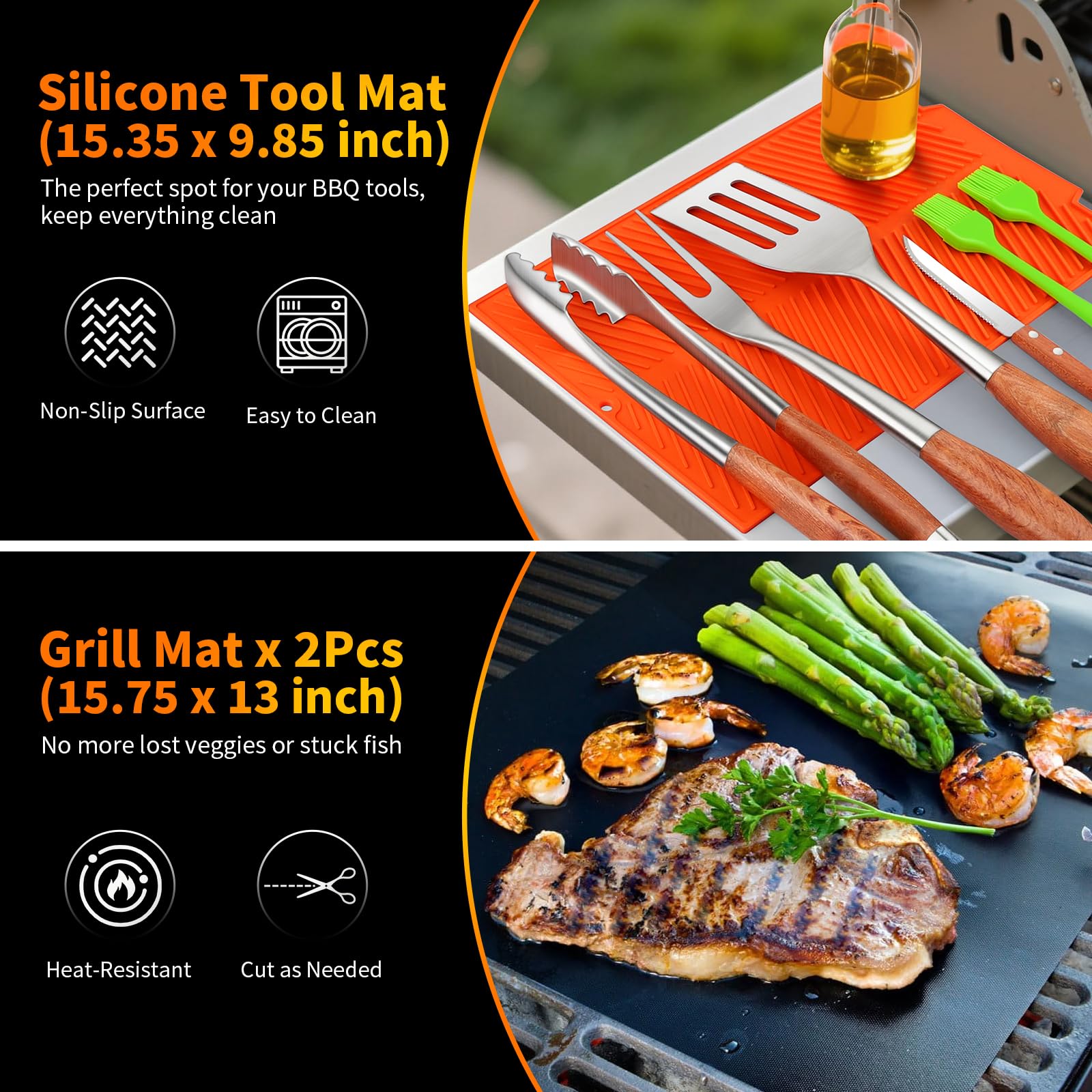RIKOJUXI nonstick grill mats protecting grates and simplifying cleanup