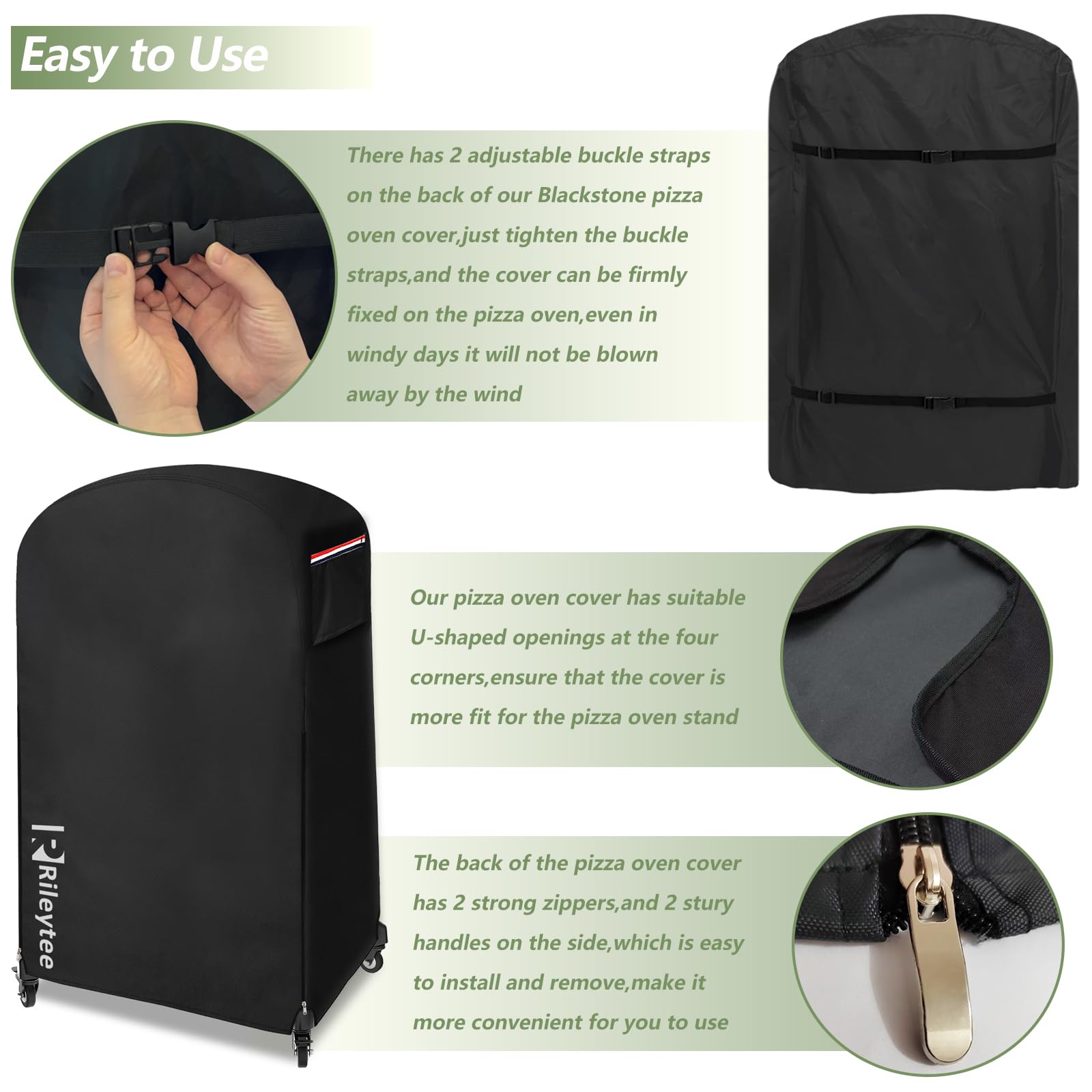 Rileytee rear adjustable buckle straps securing cover against wind