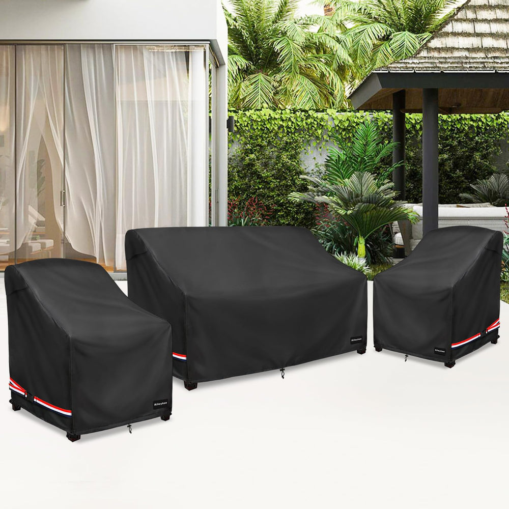 Rileytee covered patio set in yard showing weatherproof protection benefit