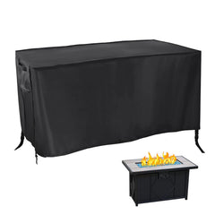 Rilime front view of black rectangular fire pit cover protecting table outdoors