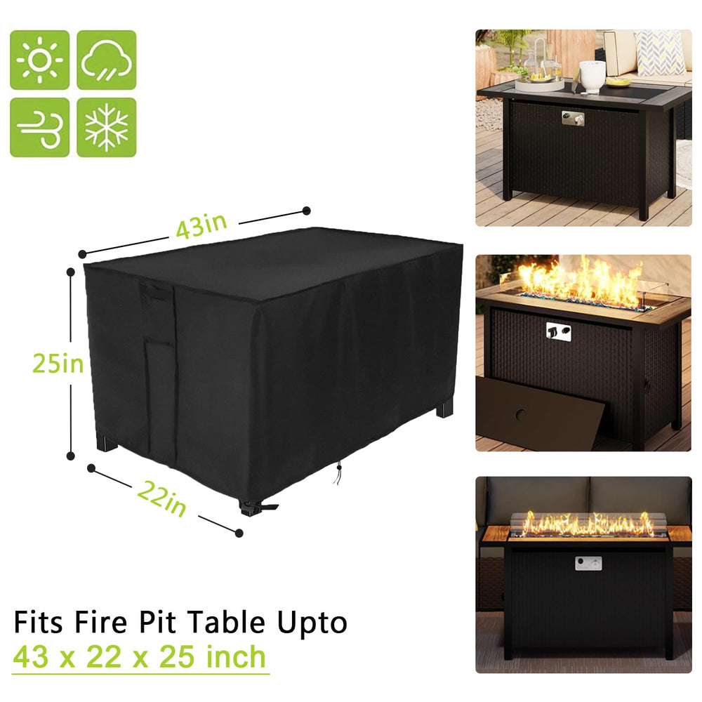 Rilime covered fire pit next to chair showing size and scale convenience