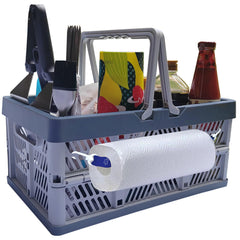 Rilltowpe front view packed basket shows organized sauces and tools for easy transport