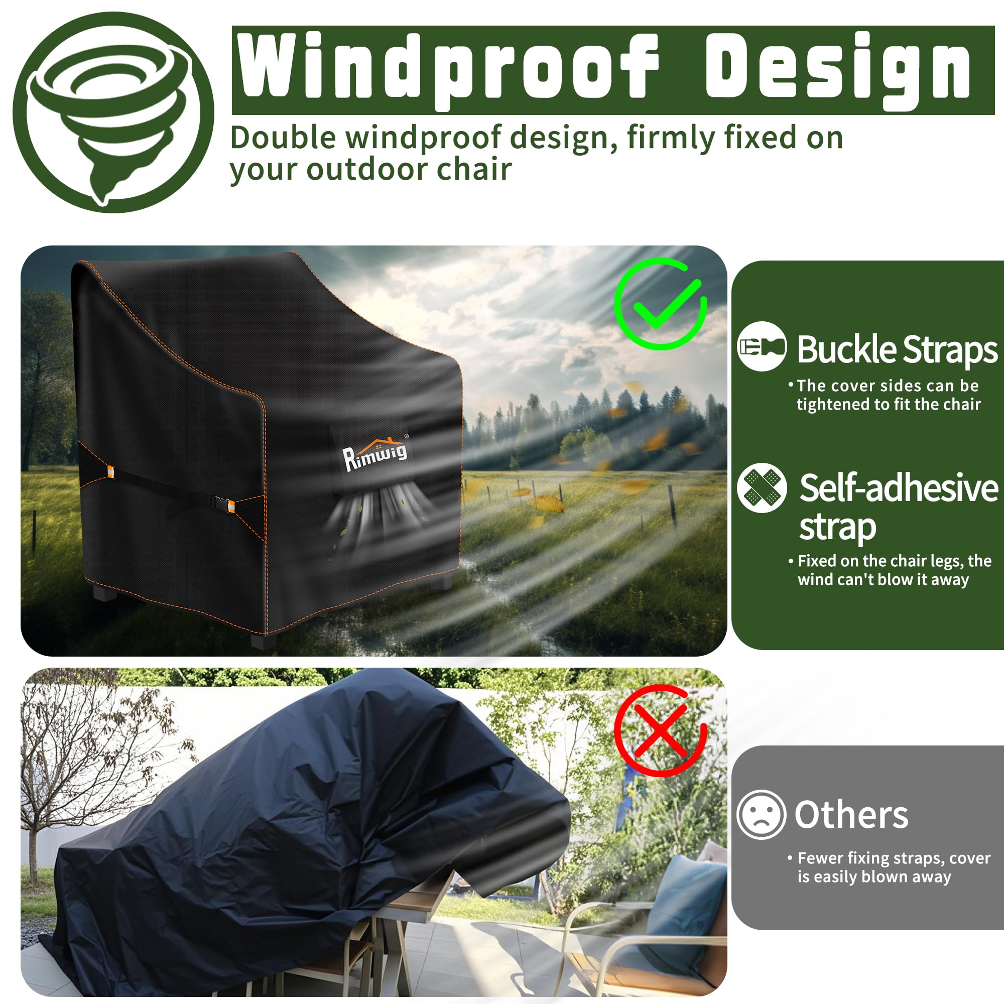 Rimwig Velcro and buckle fastening securing cover against wind