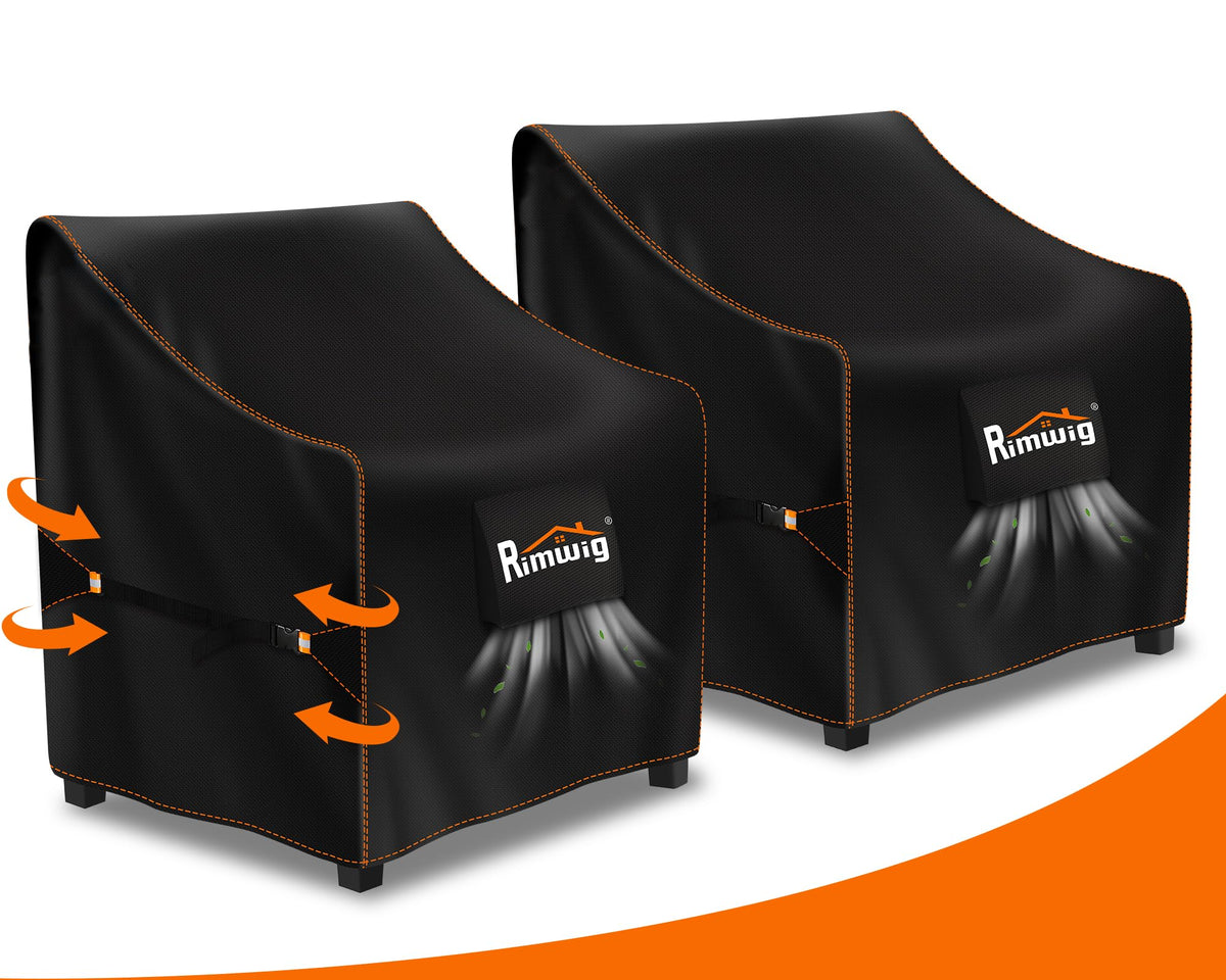 Rimwig front view showing full cover protecting swivel chair from weather