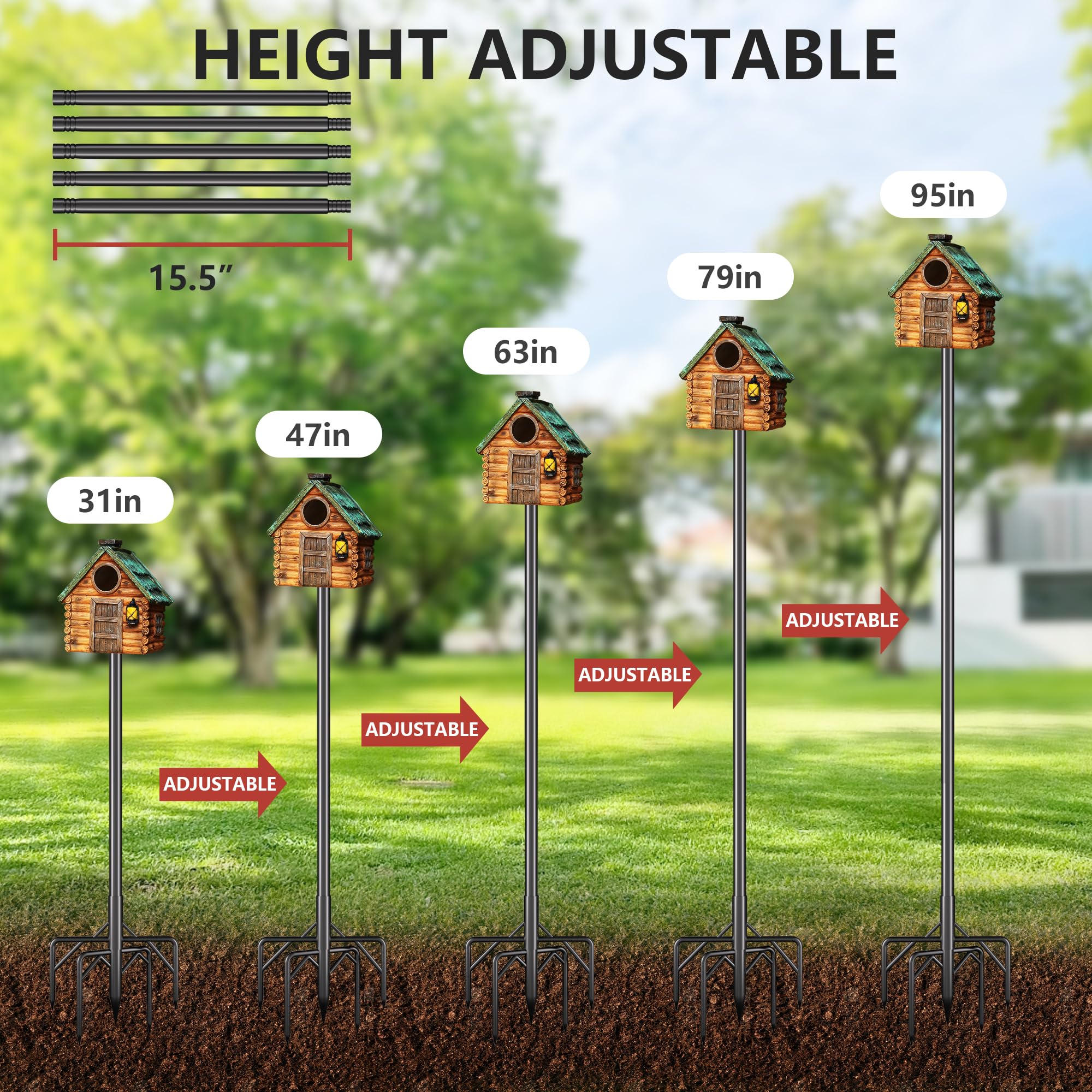 RINLAIN pole in garden with birdhouse creating attractive yard focal point