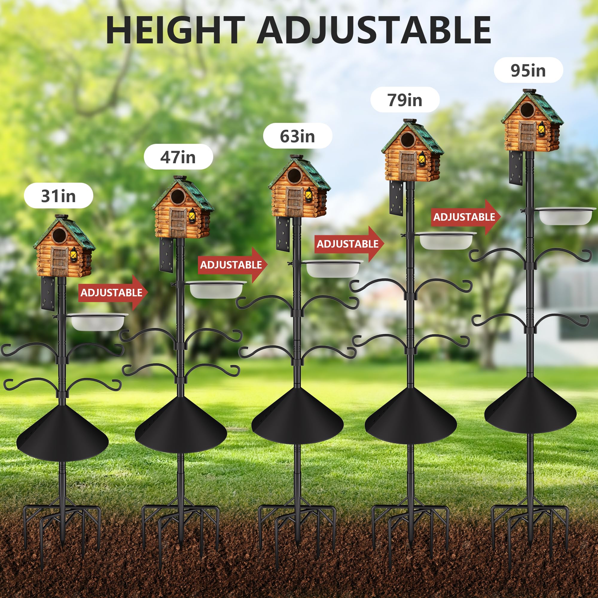 RINLAIN lifestyle backyard installation showing pole enhancing garden bird activity