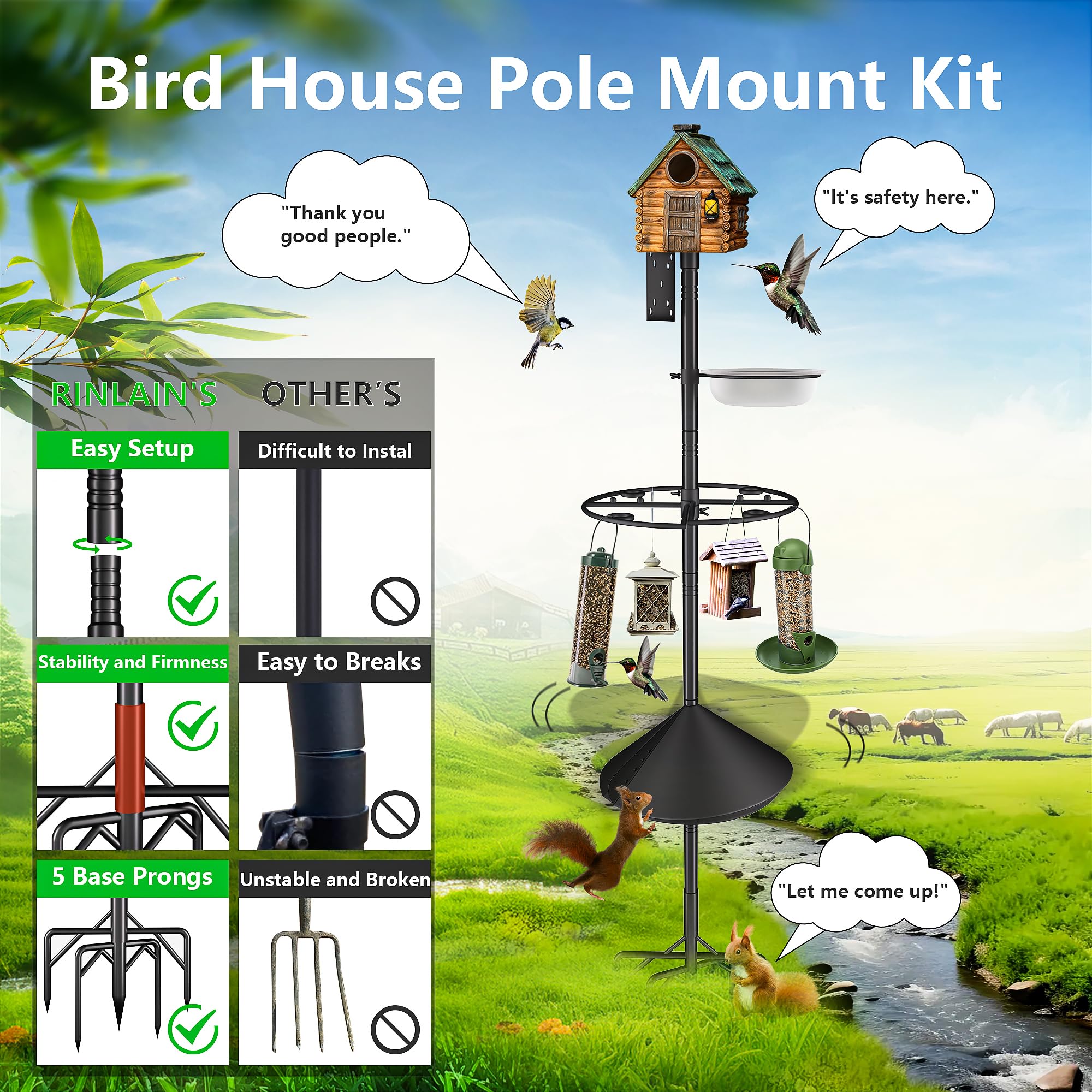 RINLAIN threaded pole sections detail showing durable twist-to-connect benefit