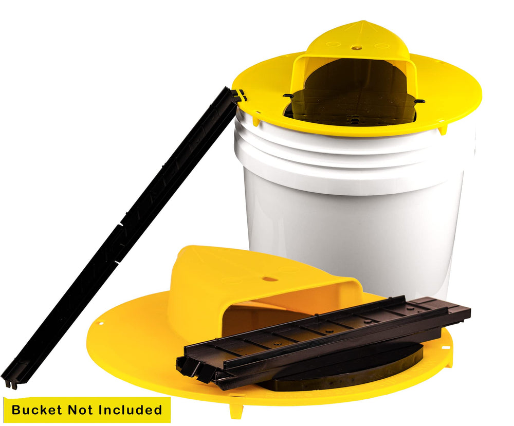 Interior bucket view with a captured mouse demonstrating RinneTraps multi-catch containment