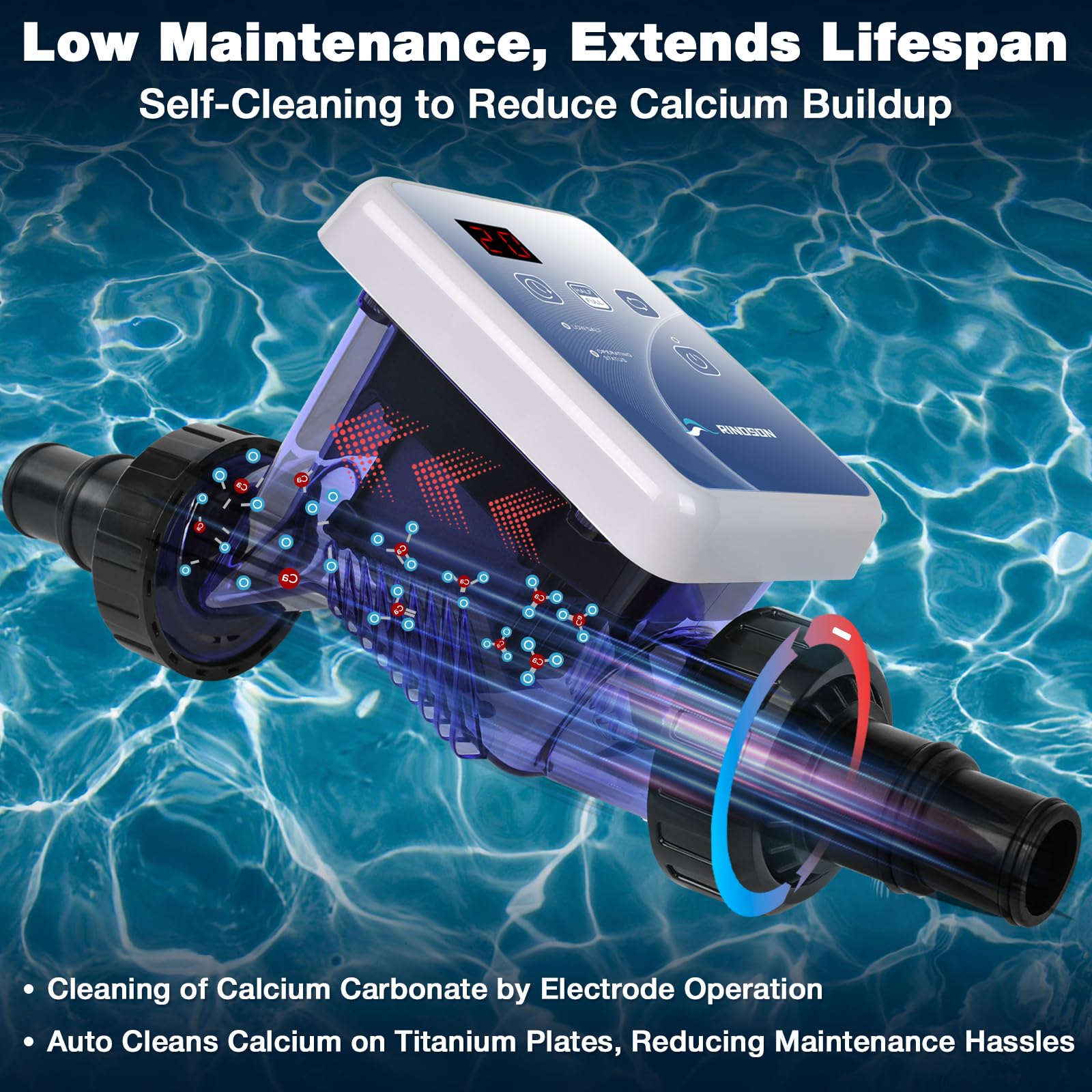 Rinoson installed inline pool plumbing demonstrating flow-activated safety and tidy setup