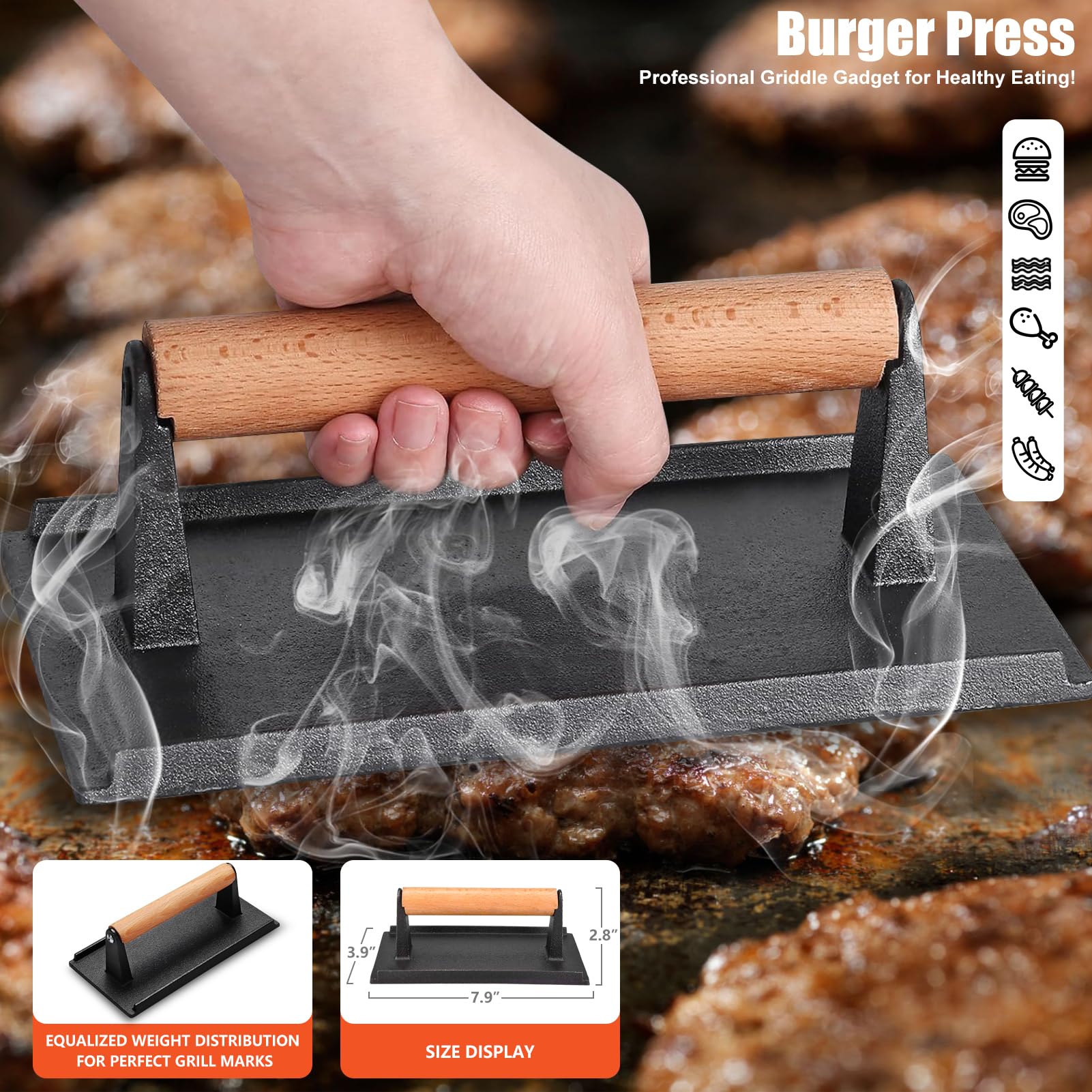 RINPIR slant-edge scraper and cleaning pad cleaning griddle surface for easy maintenance