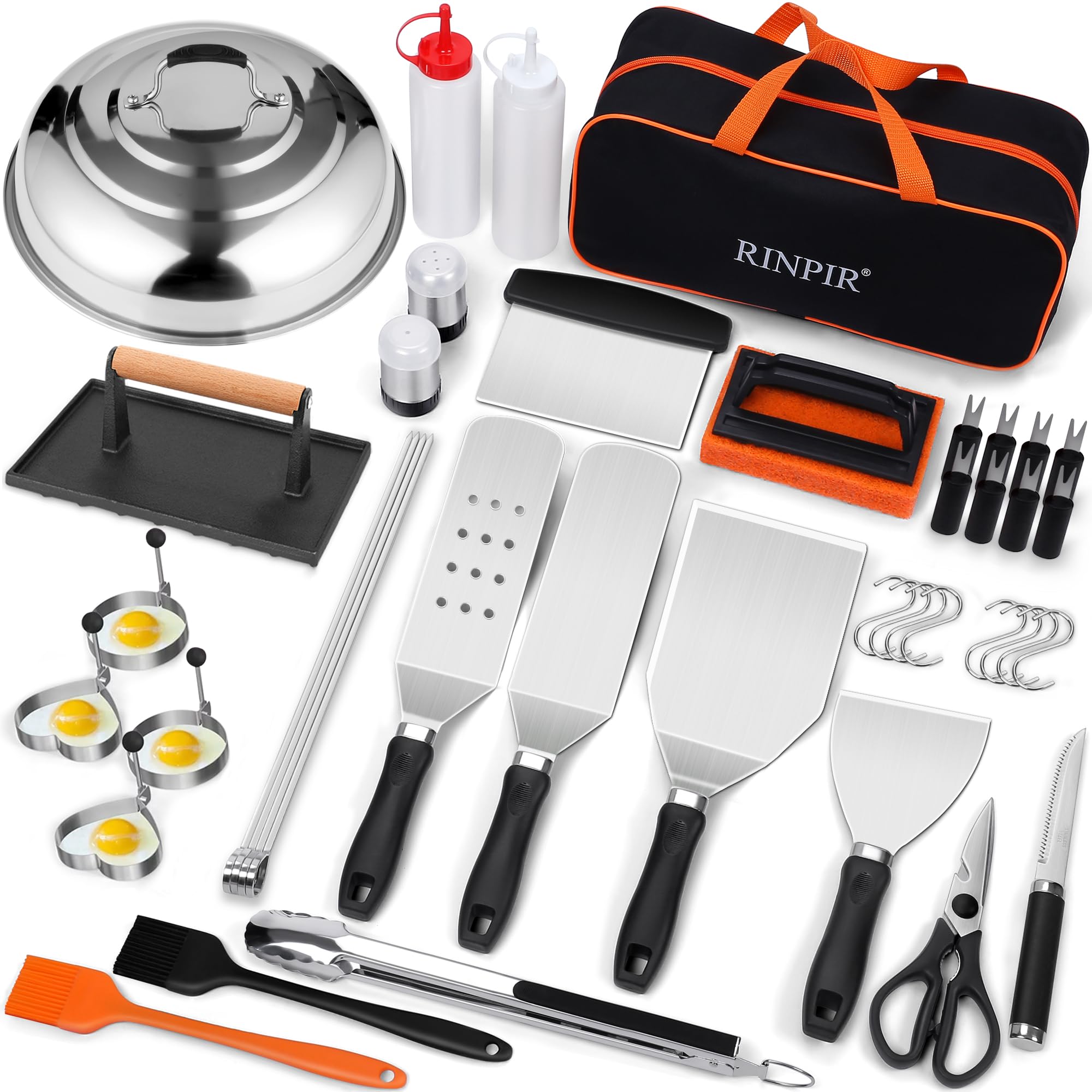 RINPIR front packaging showing full 42-piece griddle kit and included tools for convenience