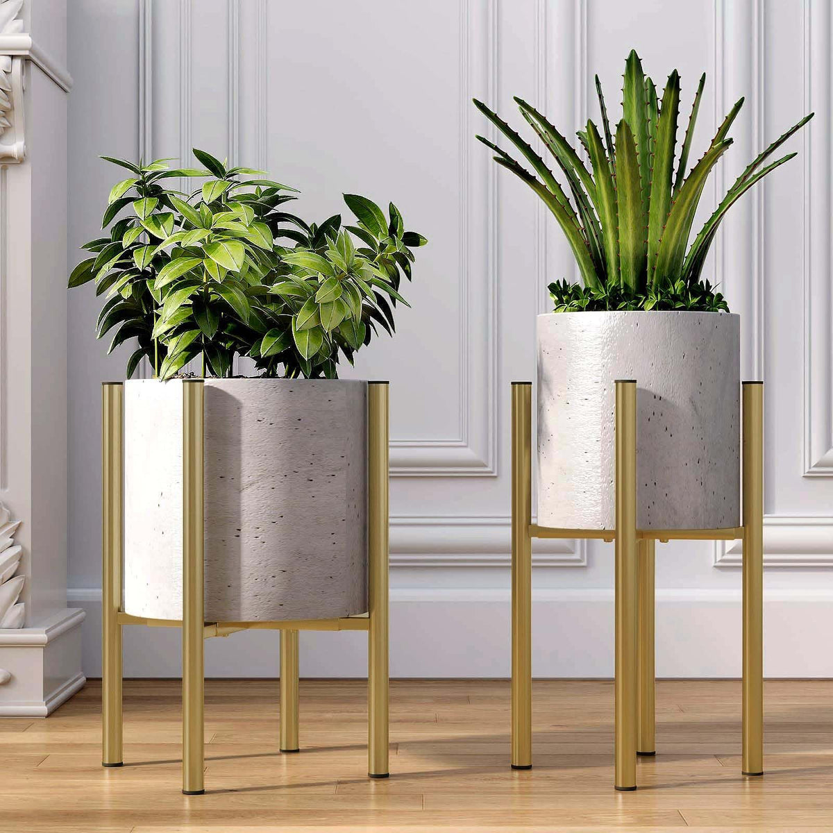 Rioneta gold plant stand front view showcasing elegant mid-century style and sturdy support