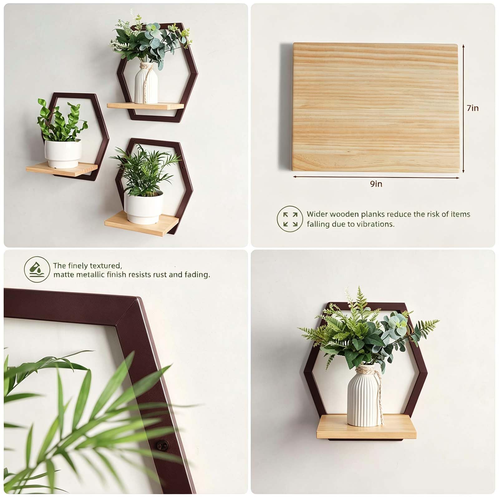 Rioneta shelf holding planter and book demonstrating 25 lb support