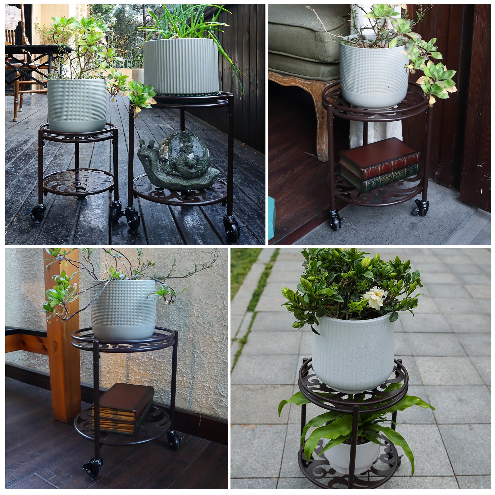 Rioneta next to standard pots for size comparison showing fit for 9 and 11 inch planters