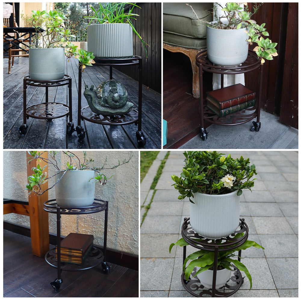 Rioneta next to standard pots for size comparison showing fit for 9 and 11 inch planters