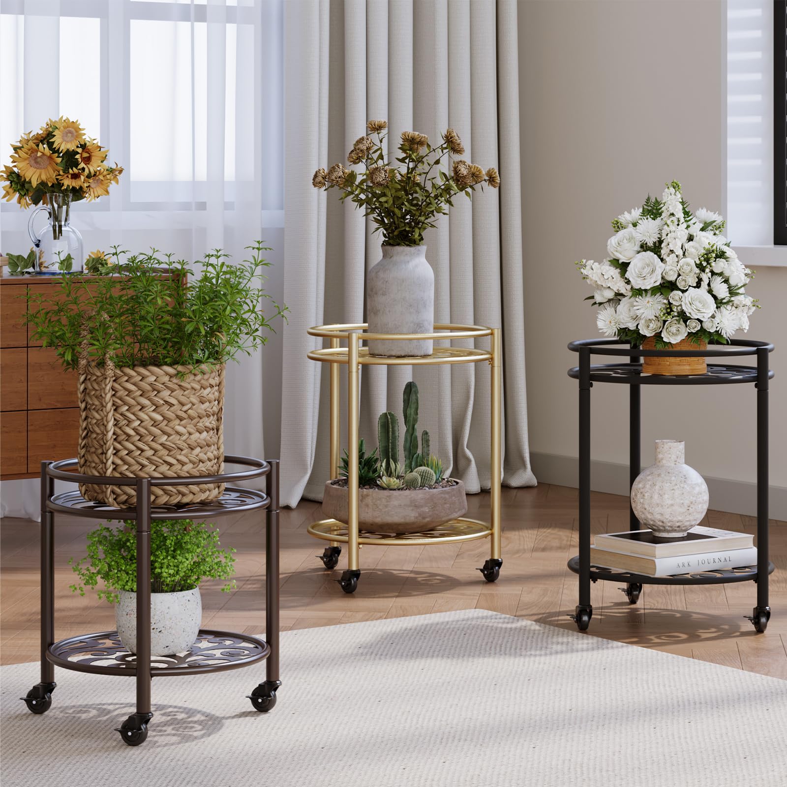 Rioneta under-shelf area holding tools and small pots demonstrating extra storage utility
