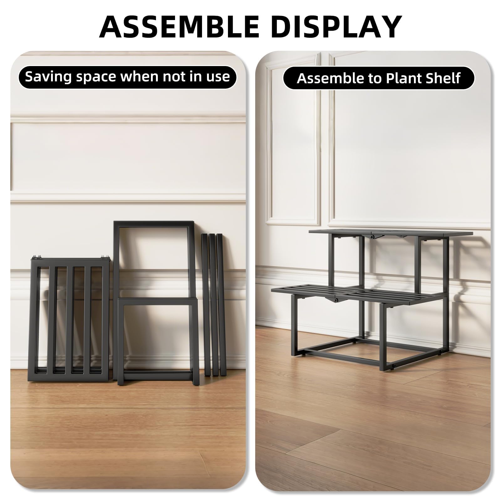 Rioneta stand with plants on patio, stylish outdoor display benefit