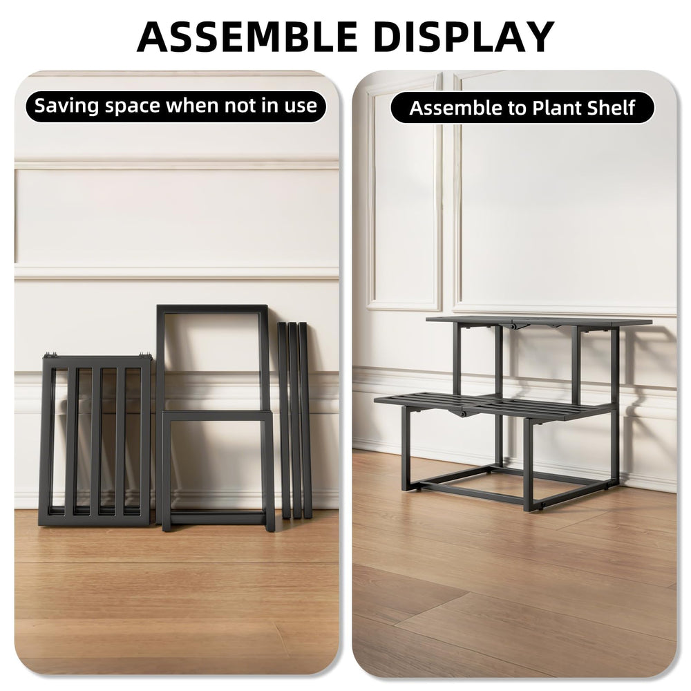 Rioneta stand with plants on patio, stylish outdoor display benefit