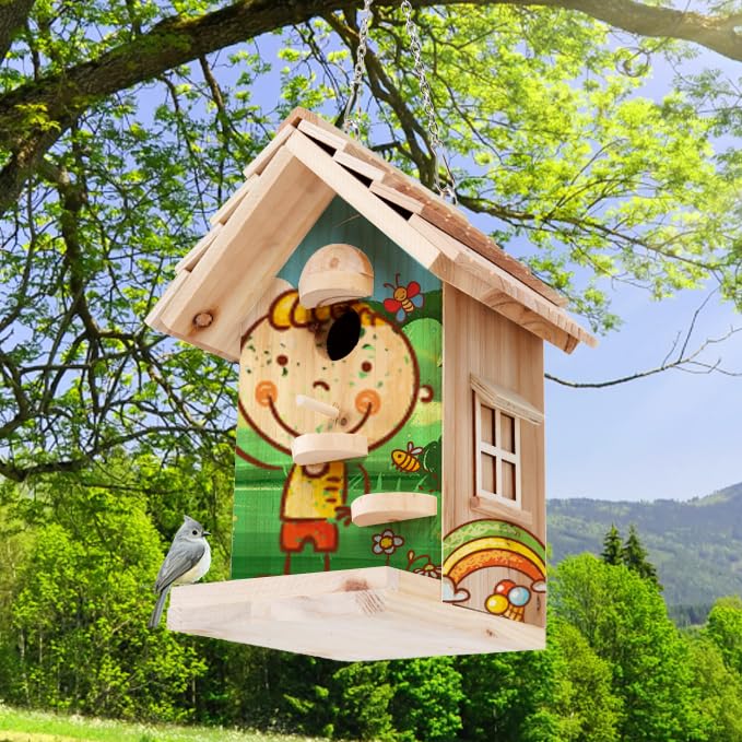 Rioychan finished birdhouse displayed in a garden, attracting backyard birds