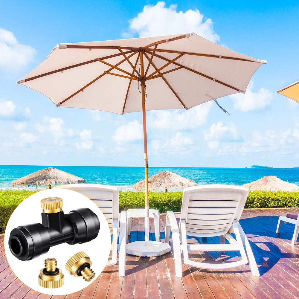 Ripeng patio lifestyle scene with mister creating comfortable outdoor cooling