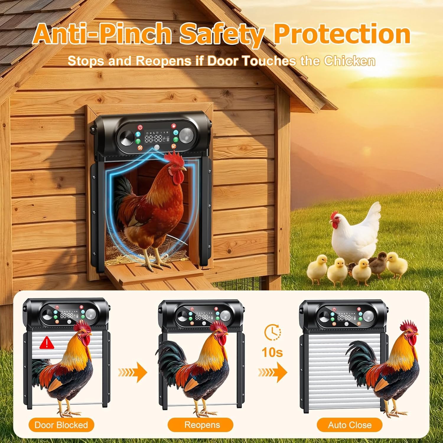 Ripom anti-pinch sensor detail highlighting safety for poultry