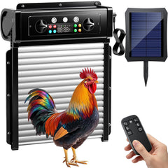 Ripom front view of automatic chicken coop door showing compact design and security