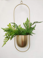 RISEON front view of gold hanging planter showing minimalist silhouette and style