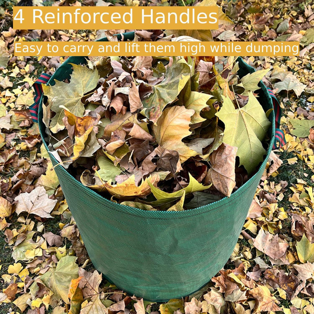 RISETEX standable bag open and filled with leaves for faster raking