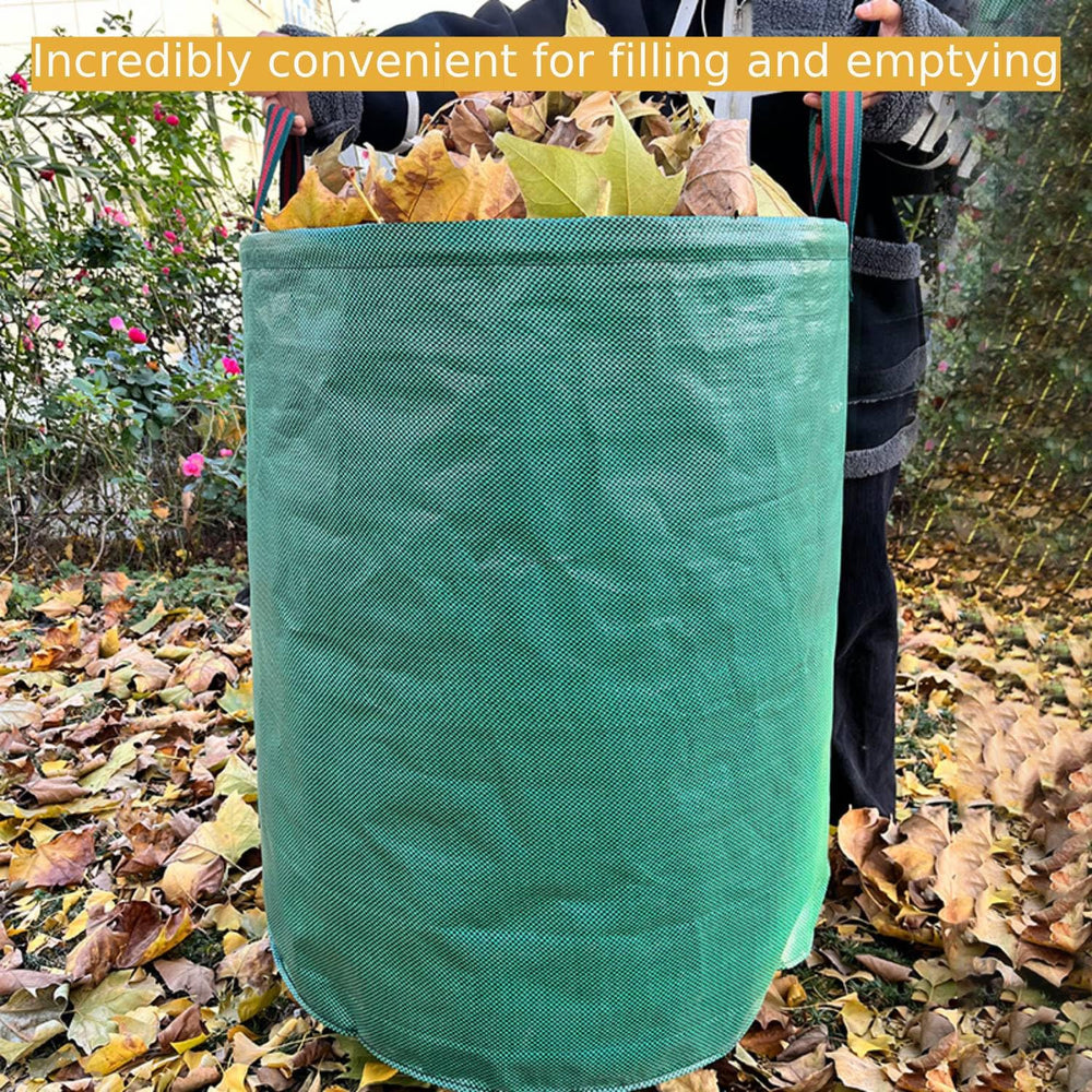 RISETEX bag beside standard trash can showing 106-gallon scale benefit